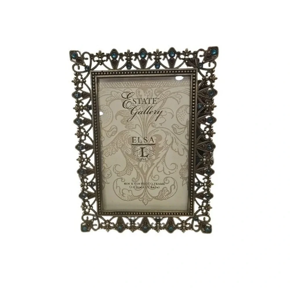 Jeweled/Rhinestone Gold Look Metal Picture Frame Holds 4X6 Photo Elsa L Inc